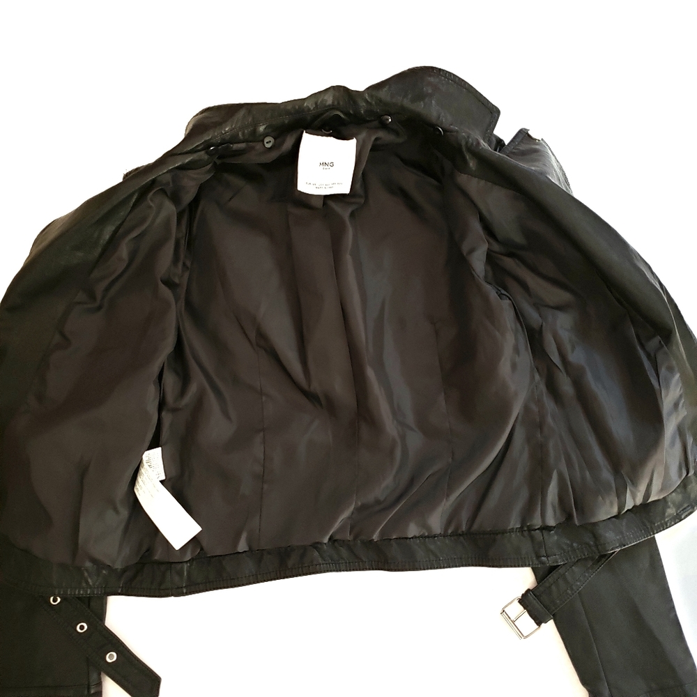 Mango MNG Faux Leather Black Jacket Size USA XXS - Picture 5 of 11
